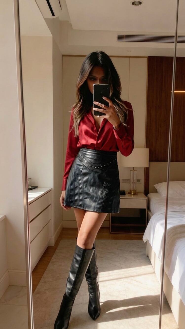 NWT Honey Birdette Connie Faux Leather Skirt | Size XL